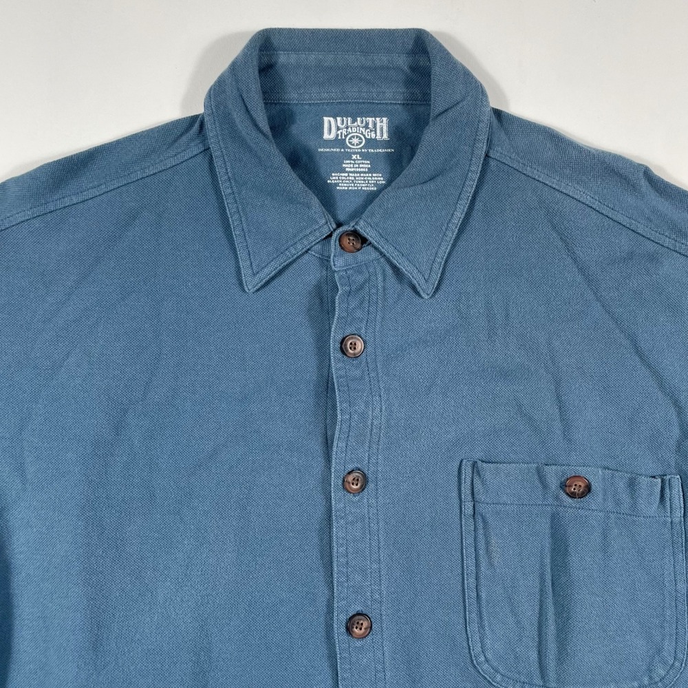 Duluth Trading Co Button Down Mens‎ XL Pique Knit Short Sleeve Blue